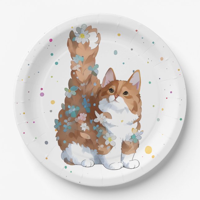 Plato De Papel Mascota de gato kitsch (Anverso)