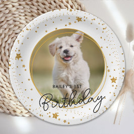 Plato De Papel Mascota personalizado Foto Purpurina de oro Estrel