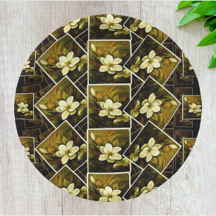 Plato De Papel Mashup de pintura enmarcada botánica magnolia de é