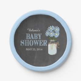 Plato De Papel Mason Jar Blue Flowers Chalkboard Baby Shower