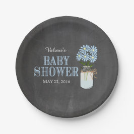 Plato De Papel Mason Jar con Flores Tipografía Azul Vintage