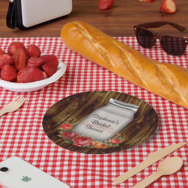 Plato De Papel Mason Jar Flower Wreath Brillante (Picnic)