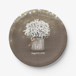 Plato De Papel Mason Jar Rustic Burlap Boda de la ceremonia de al