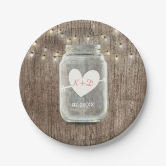 Plato De Papel Mason Jar y String iluminan a Boda de madera de gr