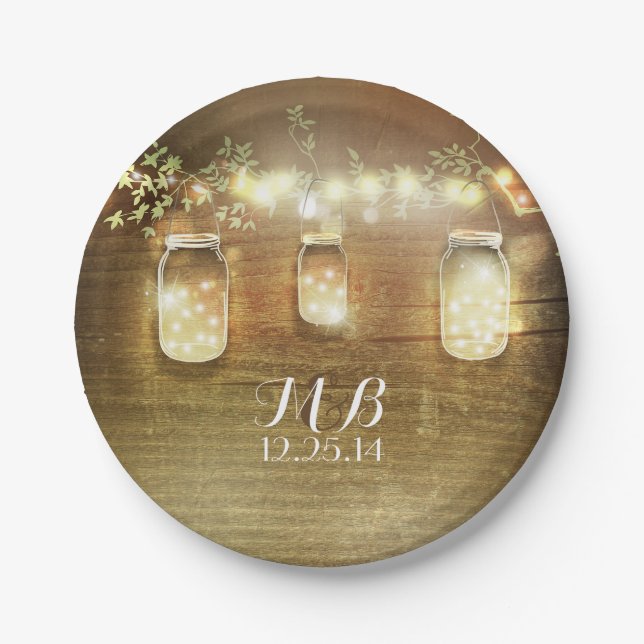 Plato De Papel Mason Jars and String ilumina el ruso (Anverso)