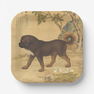 Plato De Papel Mastín Tibetano Antiguo Arte Imperial Chino