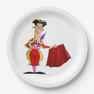 Plato De Papel Matador con capa roja Torero español