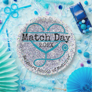 Plato De Papel Match Day Blue Custom Year Glitter Stethoscope