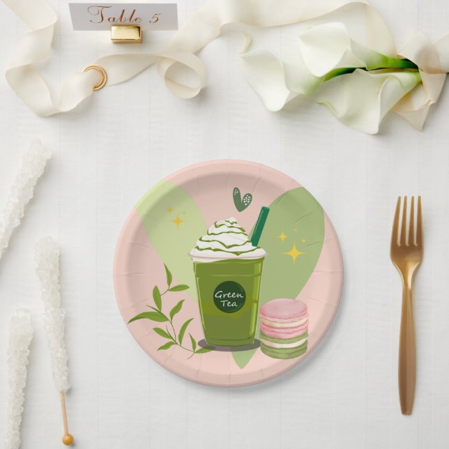 Plato De Papel Matcha y Macarons (Boda)