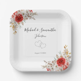 Plato De Papel Matrimonio rústico-Rosa-rural