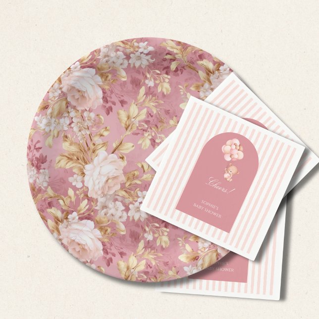 Plato De Papel Mauve Pink And Golden Brown Floral Accents (Subido por el creador)