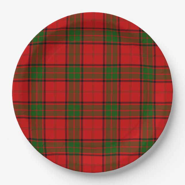 Plato De Papel Maxwell tartan platillo rojo (Anverso)