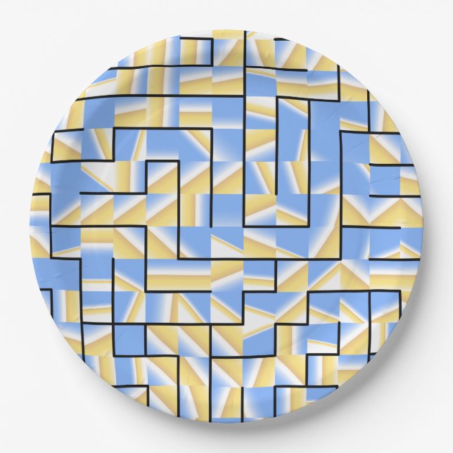 Plato De Papel Maze azul y amarillo (Anverso)