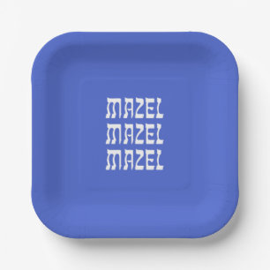 Plato De Papel Mazel Mazel Mazel Hanukkah Placa de papel azul