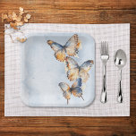 Plato De Papel Me Da Mariposas Blue Modern Bridal Shower<br><div class="desc">Declare su amor y capte el encanto de la naturaleza con nuestros encantadores platos de boda mariposa "me da mariposas" en las duchas de novia. Las mariposas acuarelas pintadas a mano dan vida a un cautivador despliegue de color rico. Los bonitos tonos beige, marrón cálido, óxido de terracota, azul verde...</div>
