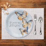 Plato De Papel Me Da Mariposas Blue Modern Bridal Shower<br><div class="desc">Declare su amor y captura el encanto de la naturaleza con nuestra encantadora mariposa boda "me da mariposas" ducha de novia con placas redondas. Las mariposas acuarelas pintadas a mano dan vida a un cautivador despliegue de color rico. Los bonitos tonos beige, marrón cálido, óxido de terracota, azul verde azulado...</div>