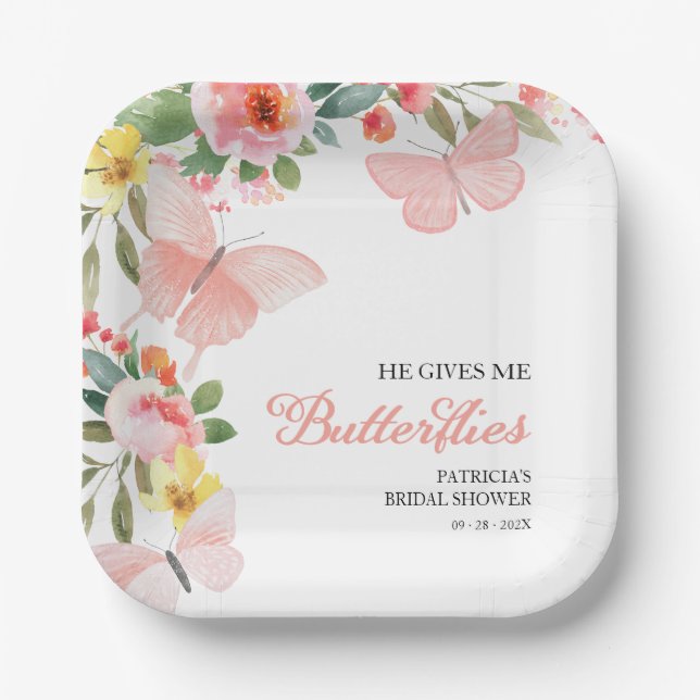 Plato De Papel Me Da Mariposas Bridal Shower Floral (Anverso)
