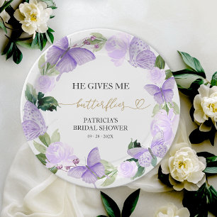 Plato De Papel Me Da Mariposas Bridal Shower Purple