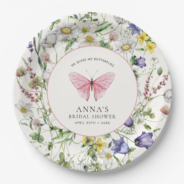 Plato De Papel Me Da Mariposas Flores Ducha Bridal (Anverso)
