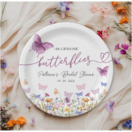 Plato De Papel Me Da Mariposas Flores Silvestres Ducha Bridal