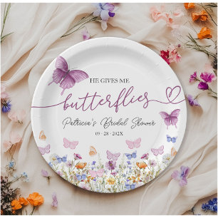 Plato De Papel Me Da Mariposas Flores Silvestres Ducha Bridal
