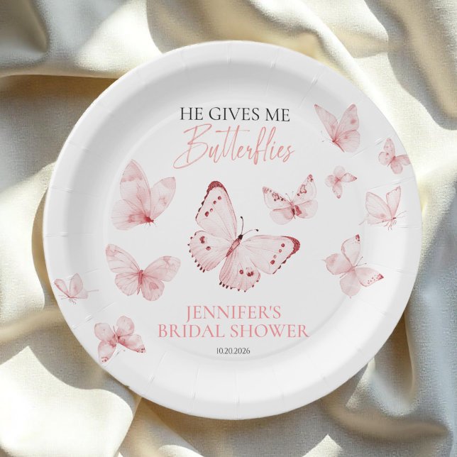 Plato De Papel Me Da Mariposas, Una Ducha Bridal De Rubor Rosa (Subido por el creador)
