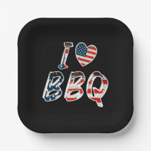 Plato De Papel Me encanta bbq, patriota estadounidense