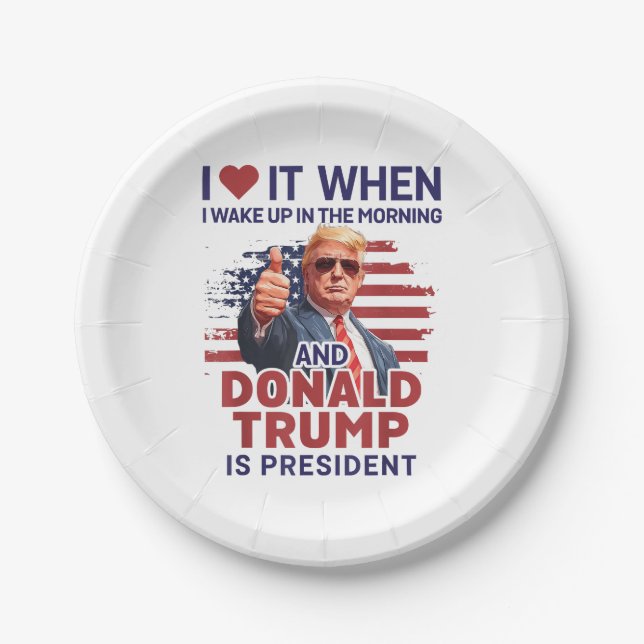 Plato De Papel Me Encanta Cuando Me Despierto Y Trump Es El Presi (Anverso)