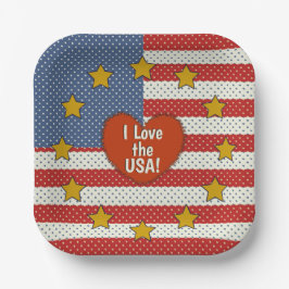 Plato De Papel Me Encanta Estados Unidos - Bandera Roja, Blanca, 