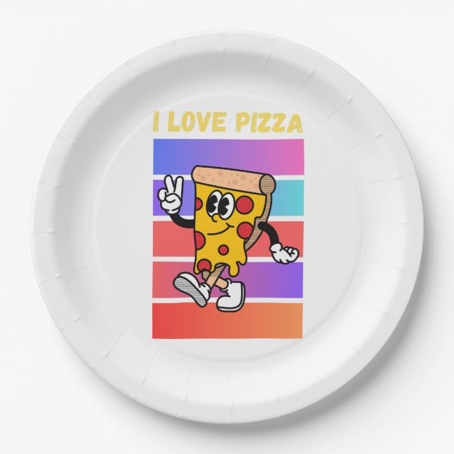 Plato De Papel Me encanta la pizza. (Anverso)