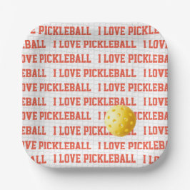 Plato De Papel ME ENCANTA PICKLEBALL Sports Yellow Ball Net Fun