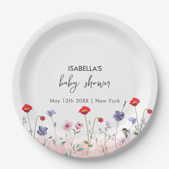Plato De Papel Meadow Summer Wildflower Baby Shower (Anverso)