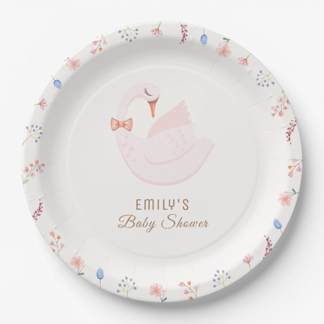 Plato De Papel Meadow Wildflower Princesa Chica Swan Baby Shower (Anverso)