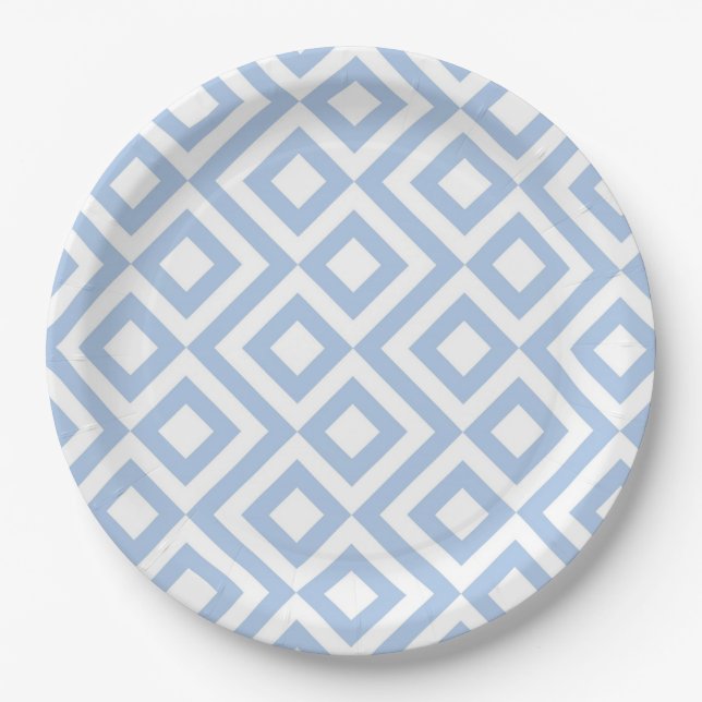 Plato De Papel Meander azul claro y blanco (Anverso)
