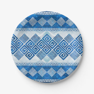 Plato De Papel Meander griego - Gema azul clave griega y perla