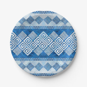 Plato De Papel Meander griego - Gema azul clave griega y perla