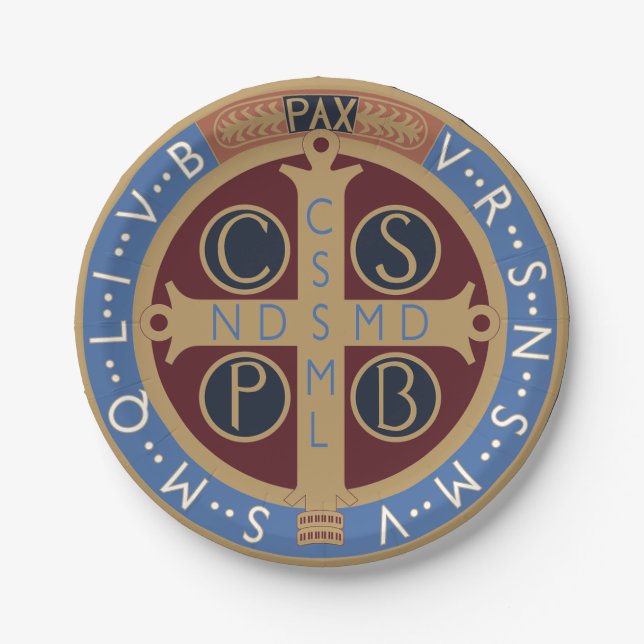 Plato De Papel Medalla de San Benedicto (Anverso)
