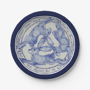 Plato De Papel Medallón azul de mosaico blanco de tres hectárea