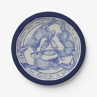 Plato De Papel Medallón azul de mosaico blanco de tres hectáreas
