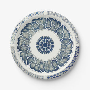 Plato De Papel Medallón Chino: Chinoiserie Azul Índigo