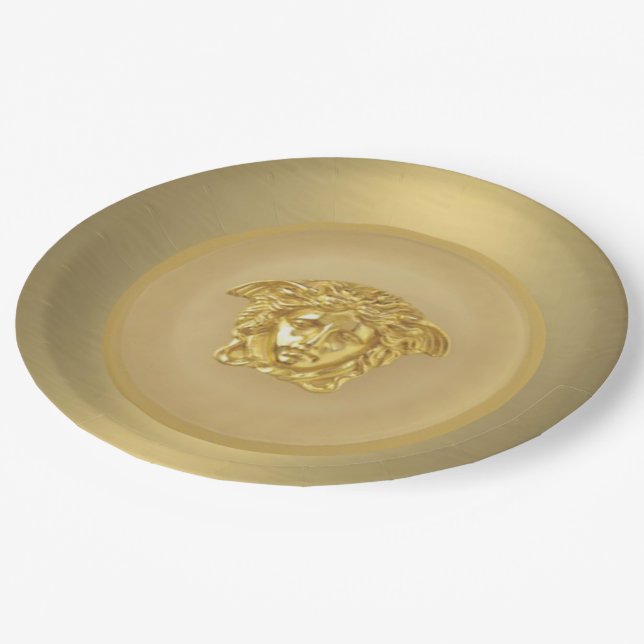 Plato De Papel Medallón Medusa de Oro (Angular)