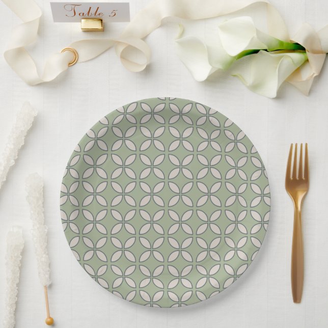Plato De Papel Mediados del Siglo Mod Retro Boda Olive Green (Boda)