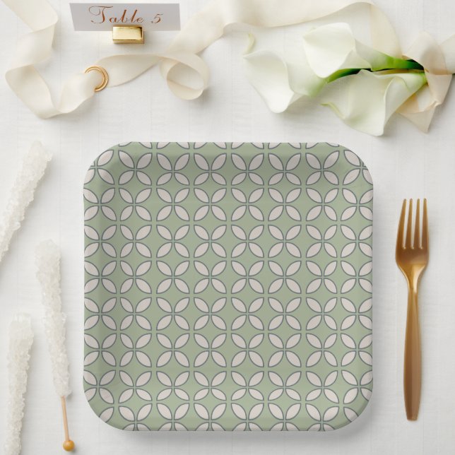 Plato De Papel Mediados del Siglo Mod Retro Boda Olive Green (Boda)