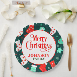 Plato De Papel Medias Navideñas Coloridas Cena de Navidad