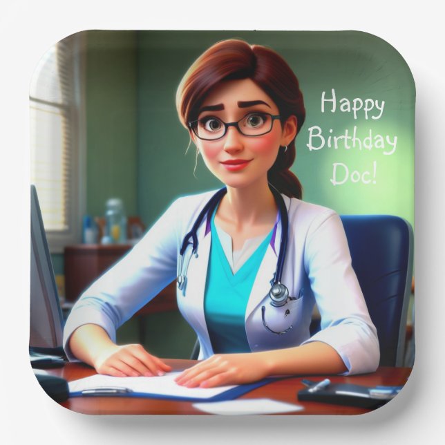 Plato De Papel Médica Feliz Cumpleaños (Anverso)