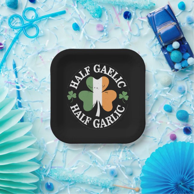 Plato De Papel Medio Gaélico Medio Ajo Irlandés St Patricks (Fiesta)