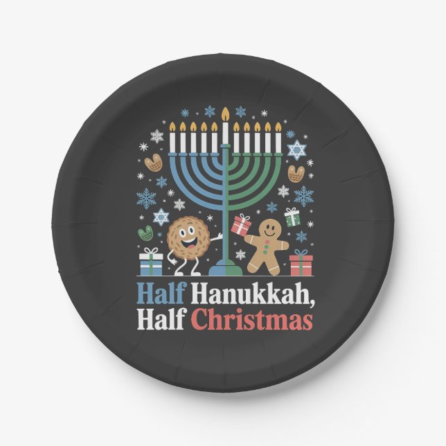 Plato De Papel Medio Hanukkah mitad Navidades Funny Christmukkah (Anverso)