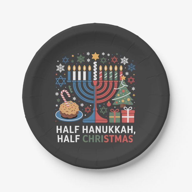 Plato De Papel Medio Navidad Mitad Hanukkah Christmukkah Funny (Anverso)
