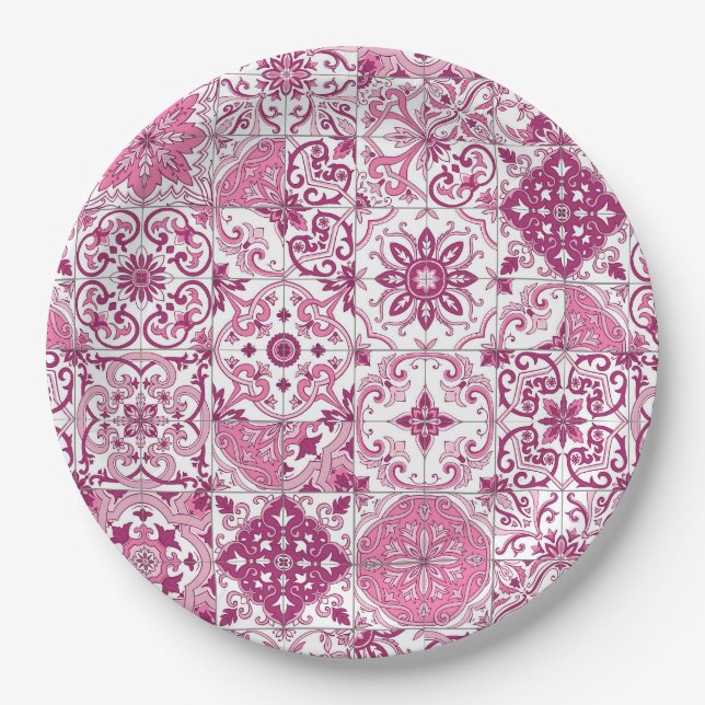Plato De Papel Mediterranean hues/ Azulejo tiles (Anverso)