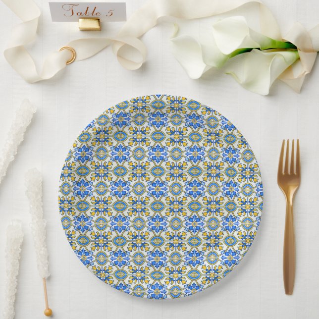 Plato De Papel Mediterranean Italy Blue Tiles Bridal Shower  (Boda)